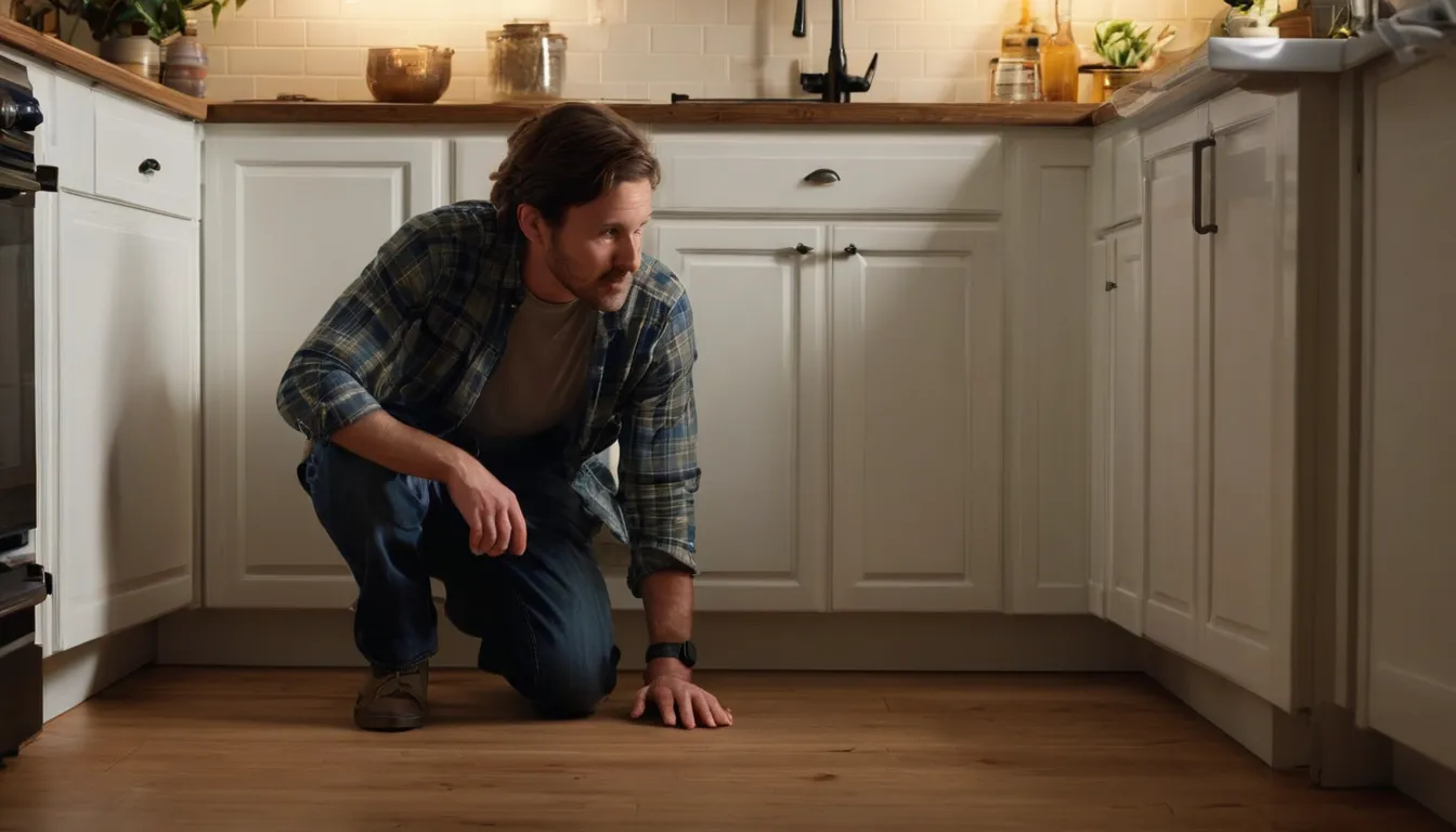 A homeowner in the Stillwater area checking a kitchen corner for signs of ants